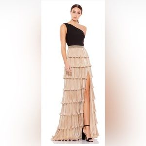 Mac Duggal Black and Gold One-Shoulder Wedding Dress